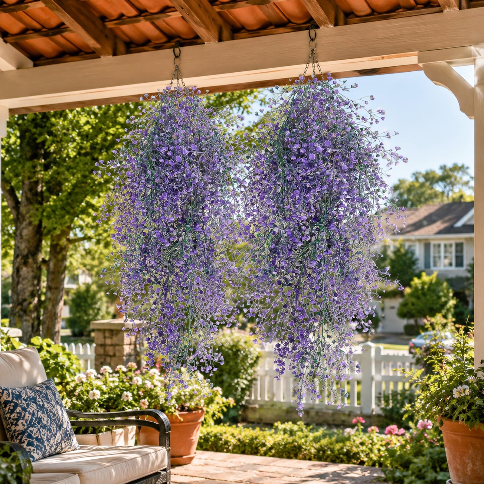 Artificial Hanging Purple Flowers 8pcs, Fake Silk Bell Orchid Vines, UV Resis…