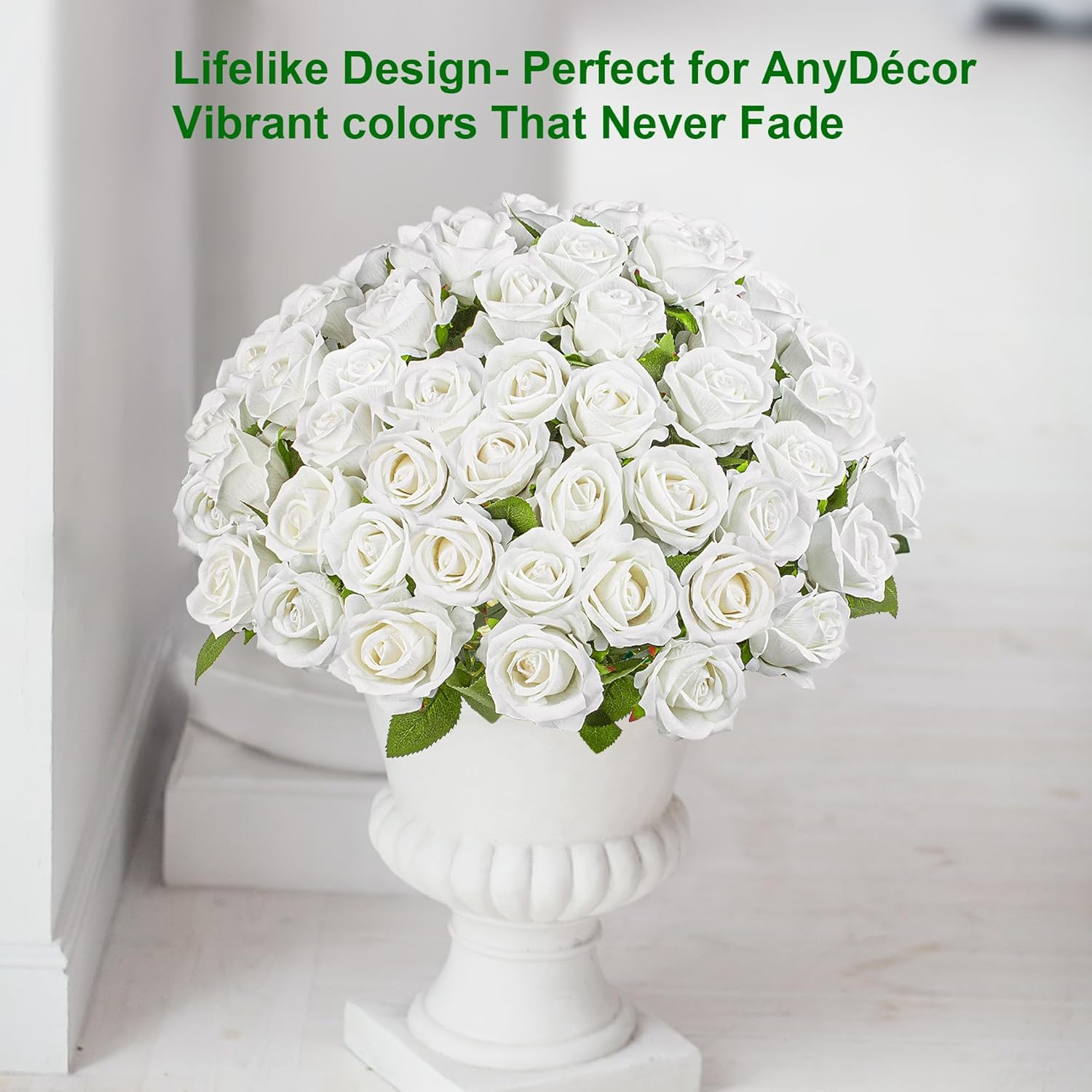 100PCS White Silk Rose Bouquet for Weddings, Home Decor & DIY Projects