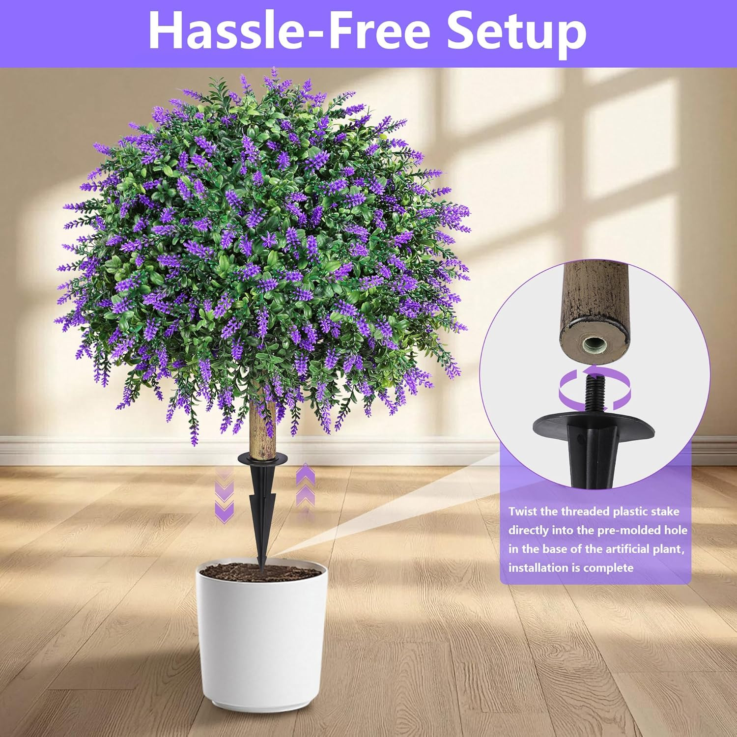 2 Pack UV Resistant Boxwood Ball Trees with Lavender for Home & Garden