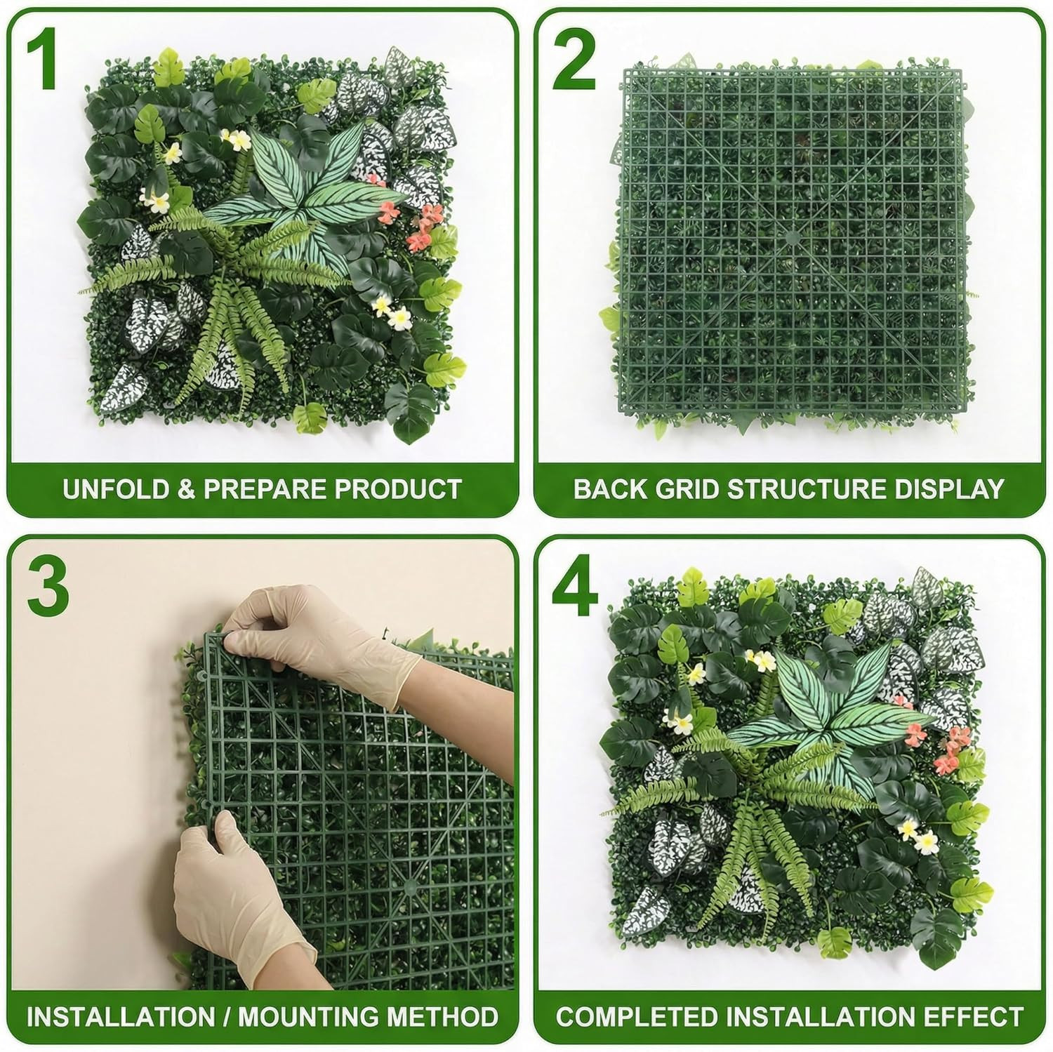 4 Pack 20″x20″ UV-Protected Artificial Grass Wall Panels for Indoor/Outdoor Deco