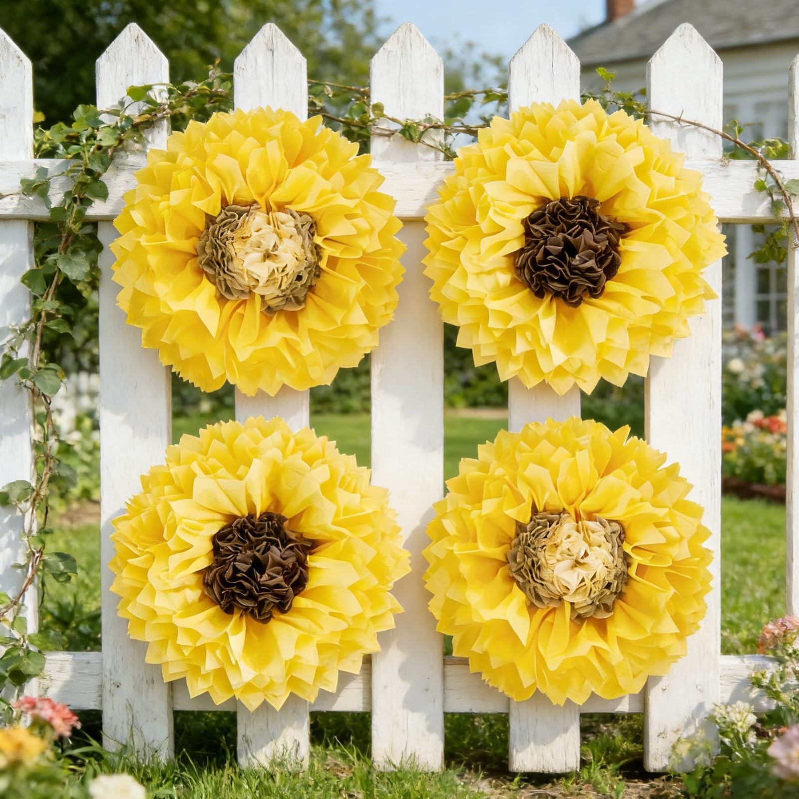 Giant Yellow Sunflower Tissue Paper Flowers Wall Decor Pom Poms 19 In