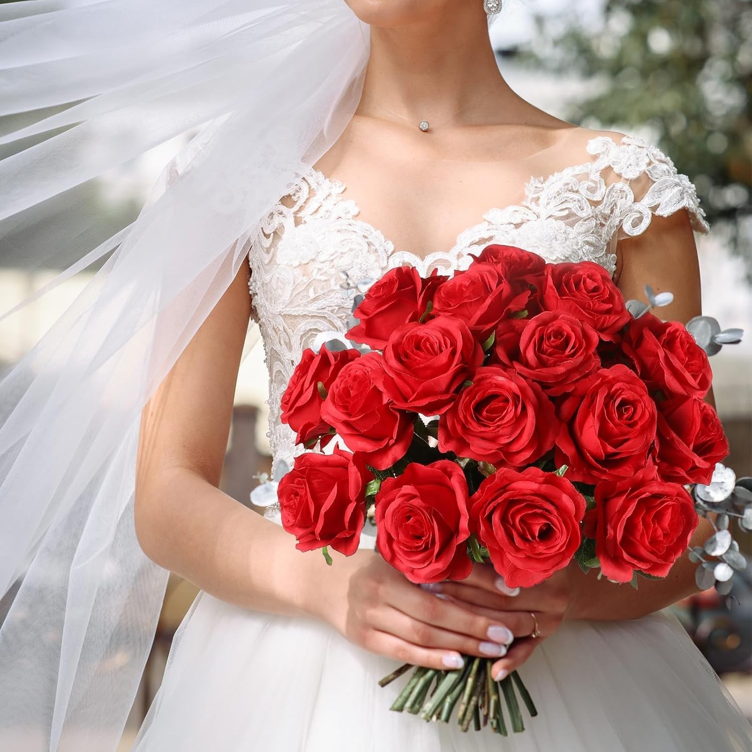 10-Piece Artificial Red Roses – Luxurious Silk Flowers for Weddings & Gifts
