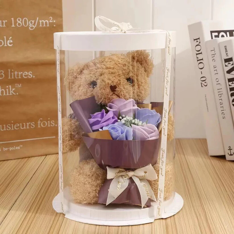 Artificial Forever Soap Rose Bouquet with stuffed Bear