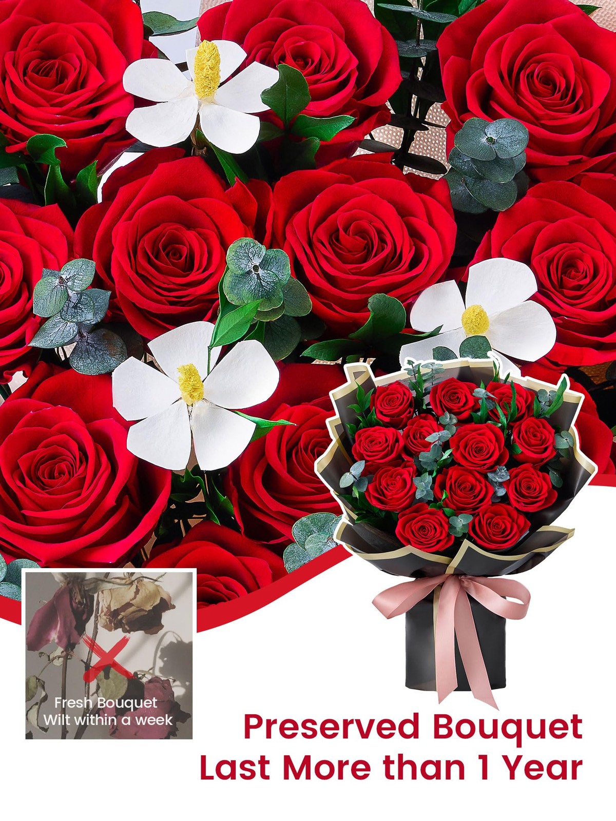 12 Red Preserved Roses Bouquet Flower Bouquet with Led Lights Gift for Women …