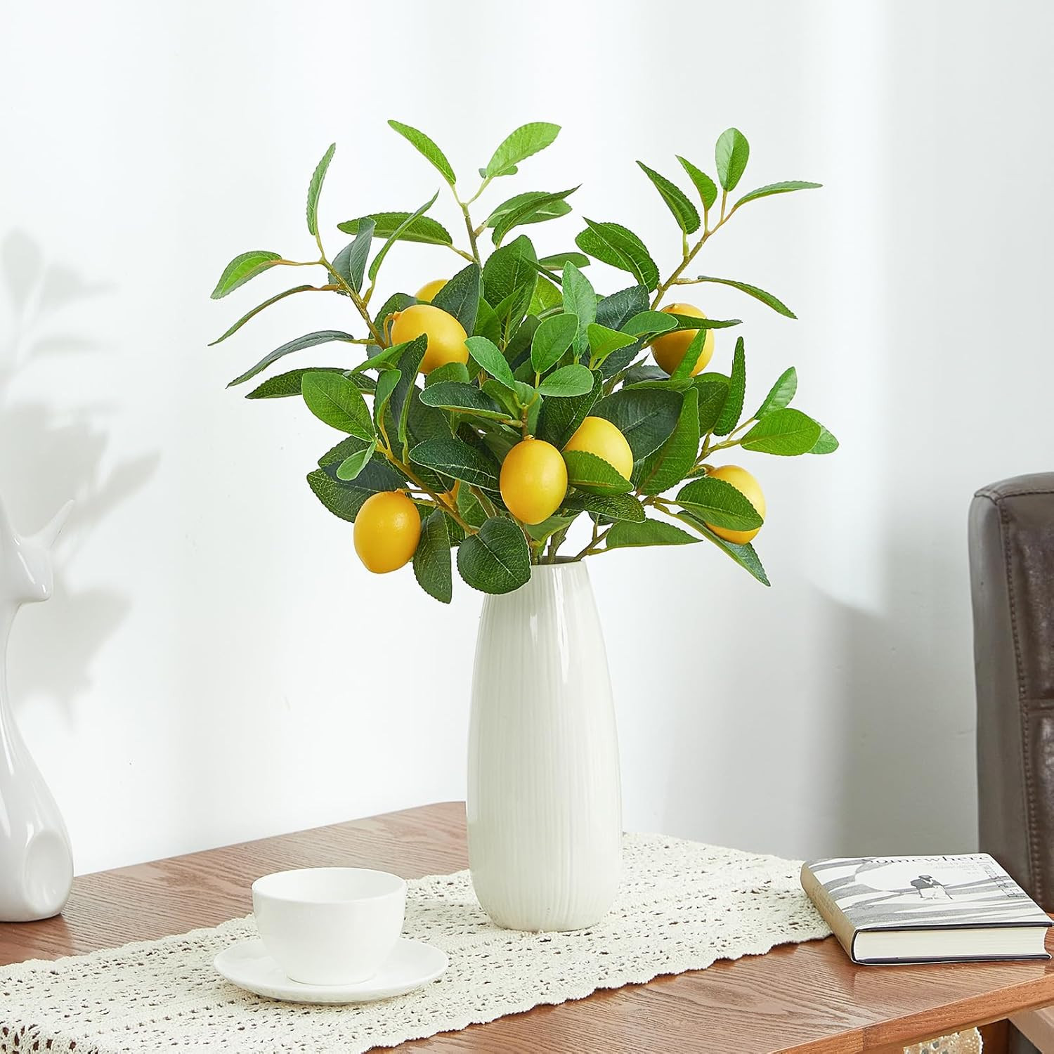 3 Pcs Artificial Lemons Tree Branches – Faux Greenery Stems Realistic Lemon Bran