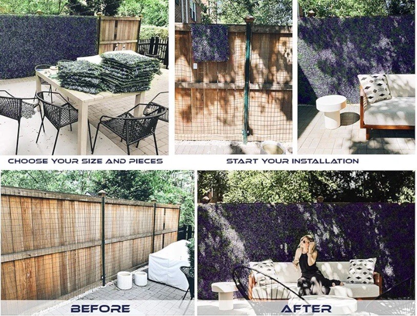 6 Artificial Faux Plastic PURPLE LAVENDER FLOWER PLANT 20×20” PATIO SCREEN PANEL