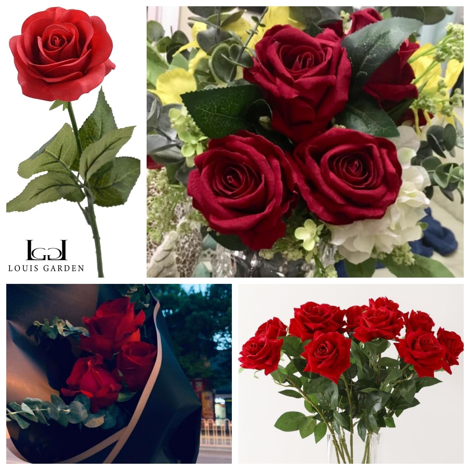 Red Rose Artificial Flowers, 1Pc 17″ Single Red Rose for Valentine’s Mother’s…