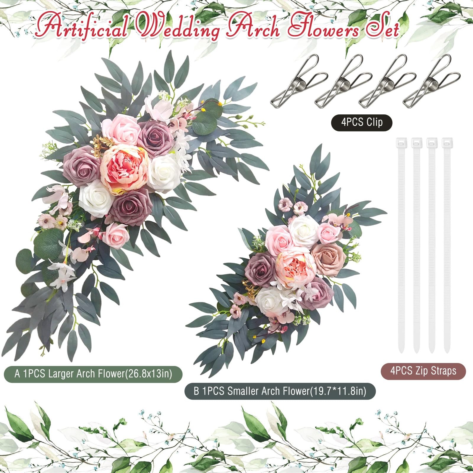 2 Pack Wedding Arch Flowers Artificial Dusty Rose Floral Decor Ceremony Pink