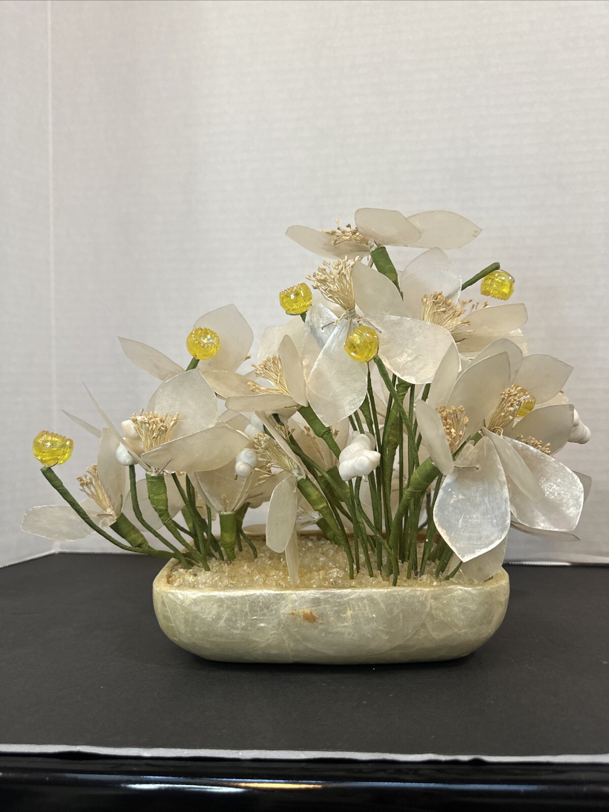 Vintage Capiz Shell & Metal Floral Standing Arrangement