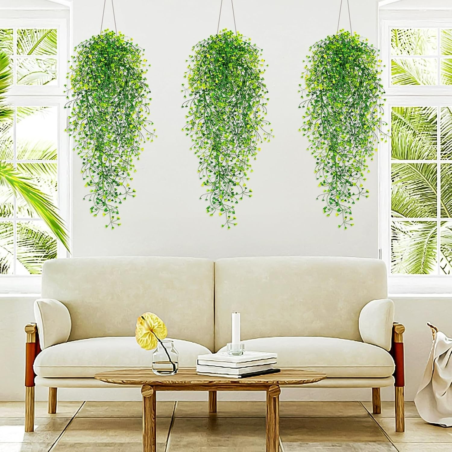 Gorgeous 3pcs UV-Proof Faux Hanging Plants for Effortless Indoor/Outdoor Style