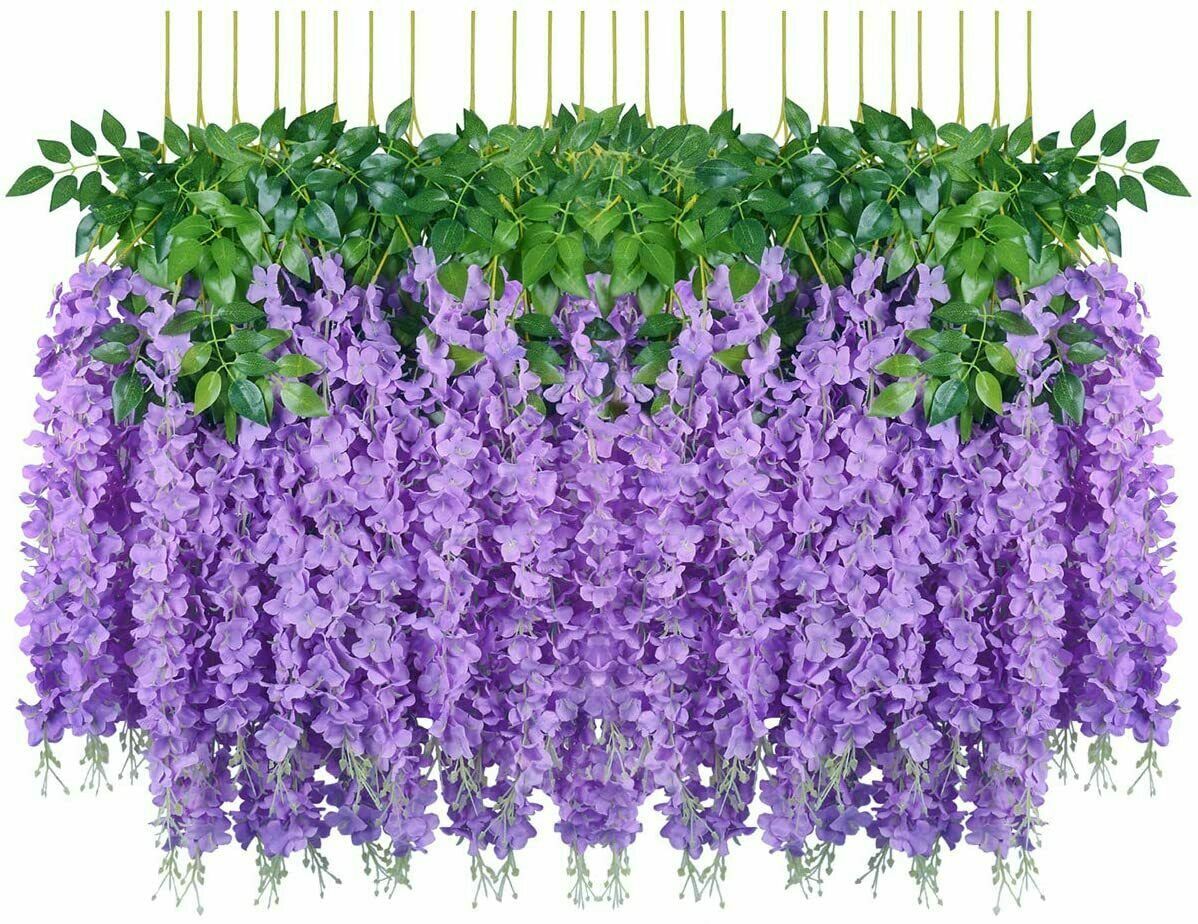 12PCS Artificial Fake Wisteria Vine Ratta Hanging Garland Silk Flowers Decor
