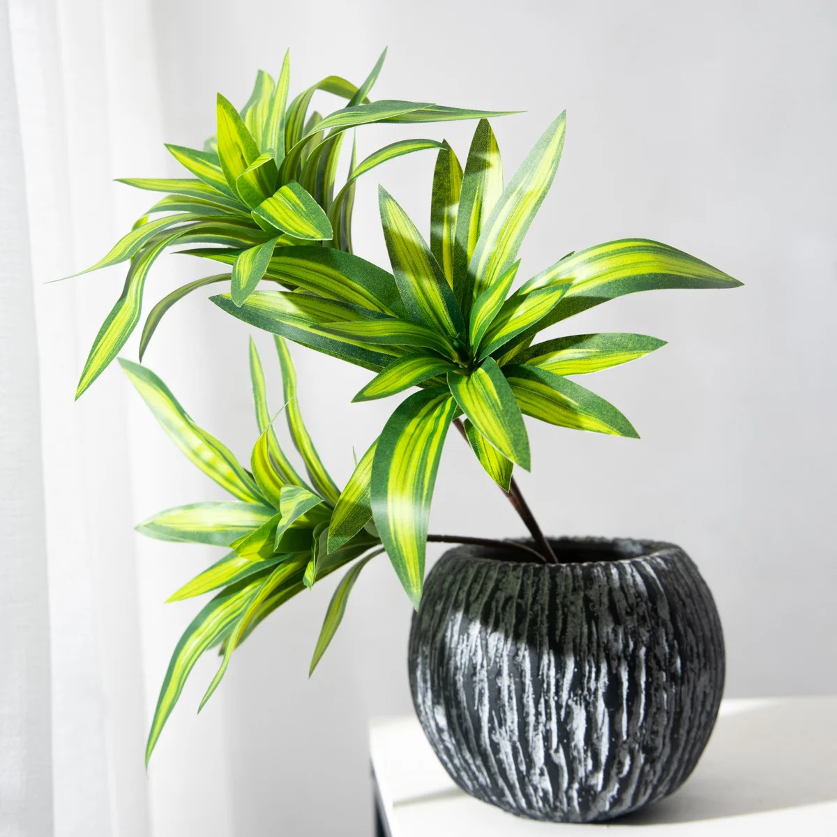 36cm 3 Heads Artificial Palm Tree Plastic Bamboo Branch Tropical Potted