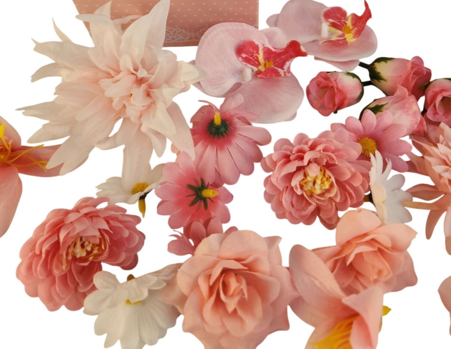 25 Pink Artificial Flower Heads for DIY Crafts – Roses, Daisies, Orchids