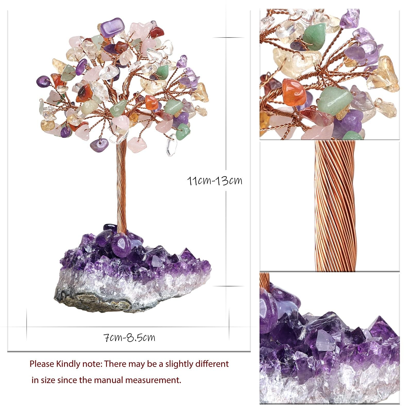 Natural Crystal Copper Tree with Amethyst Cluster Base, Artificial Fengshui S…