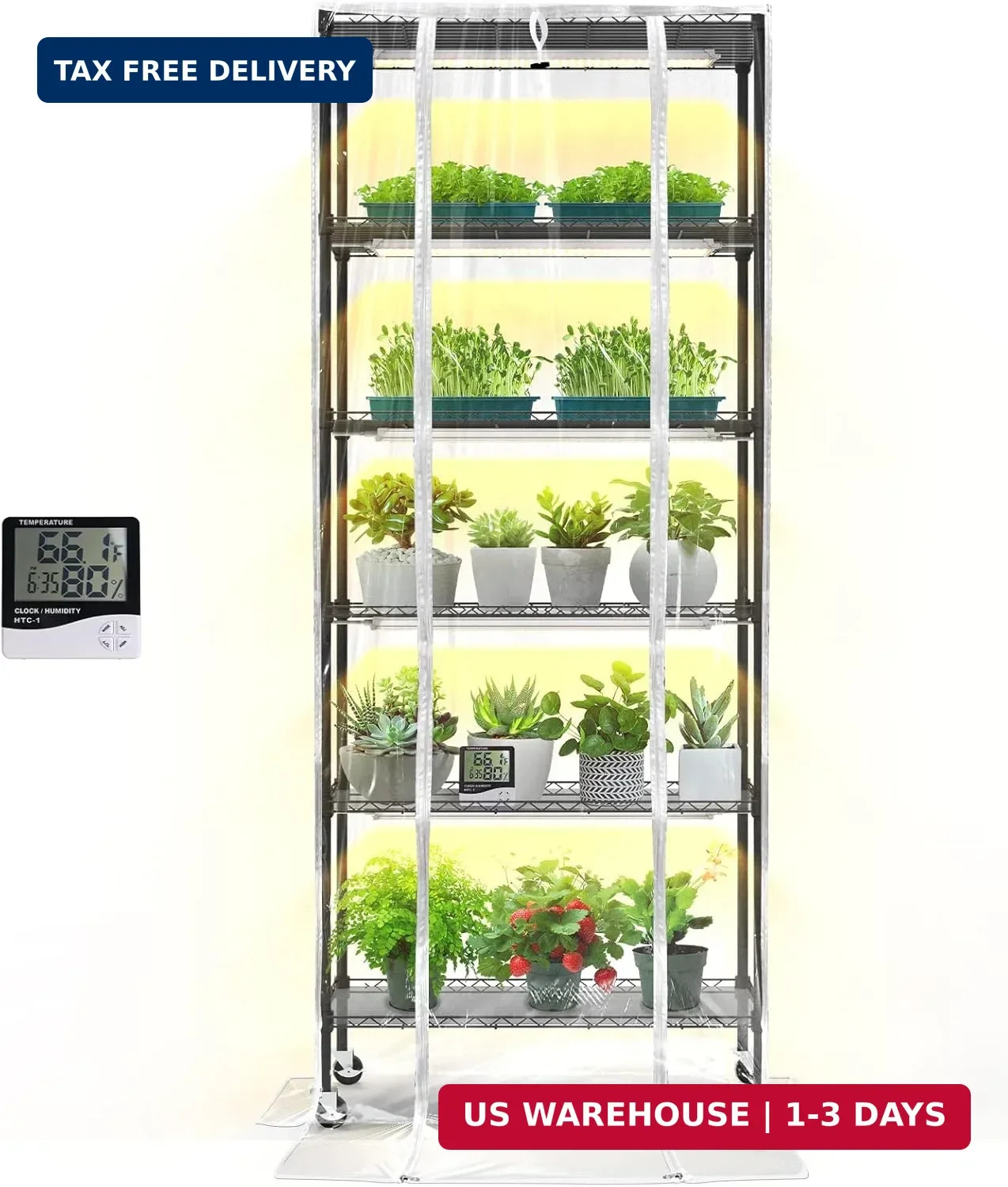 Bstrip Indoor Greenhouse with Grow Light, DIY Plant Shelf with Cover, 6 Tier Pla