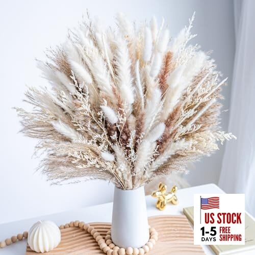 96PCS Natural Dried Pampas Grass Boho Home Decor Bouquet Phragmites 96 Pcs