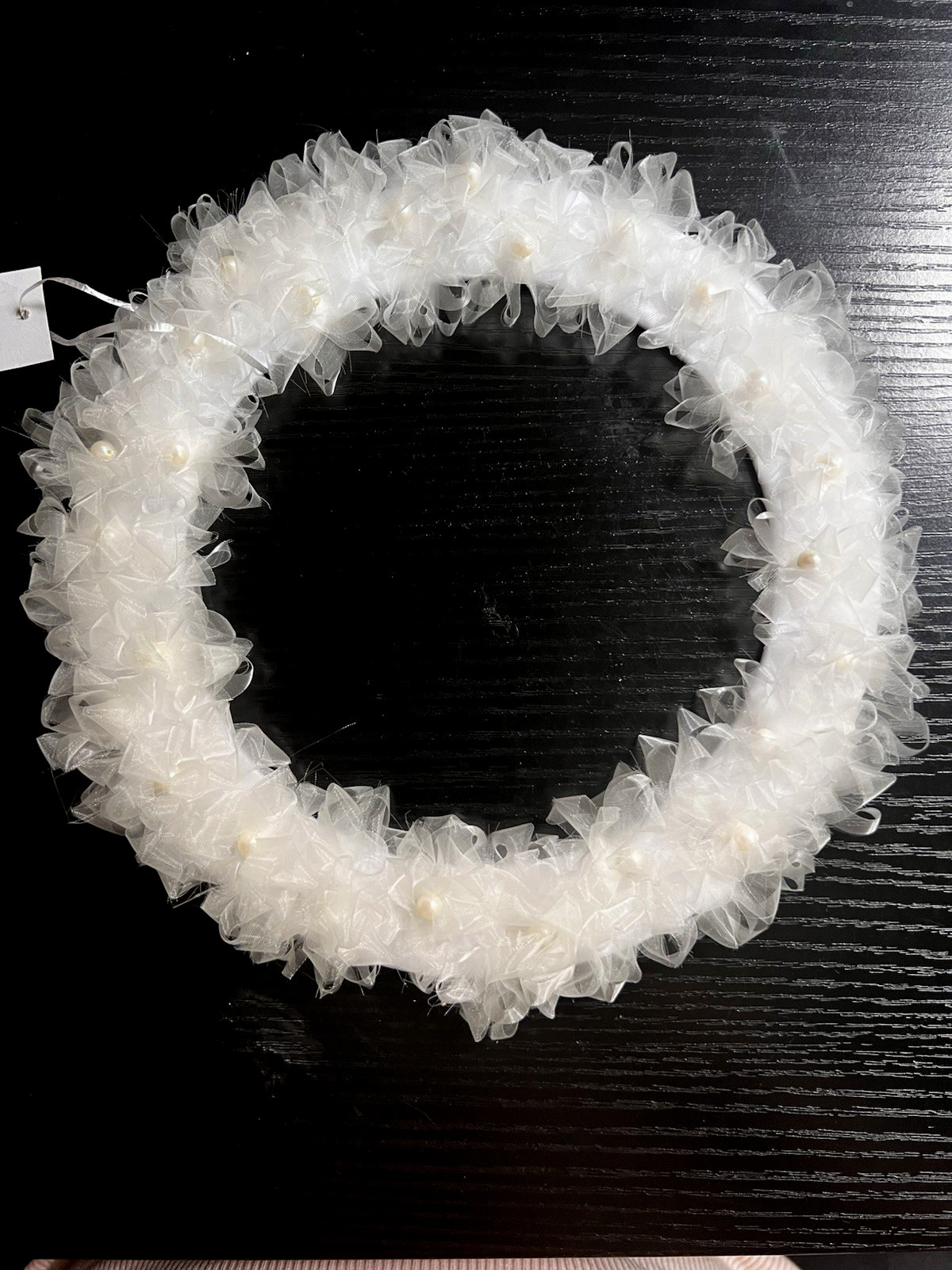 8 Inch Artificial White Flower and Pearl Wreath Bridal Floral Ornament