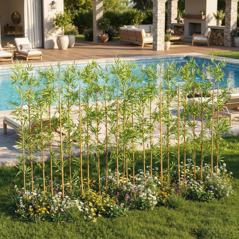 6 Ft. Artificial Bamboo Tree 24 Pack Fake Plant with Silk Leaves Real Wood Trunk