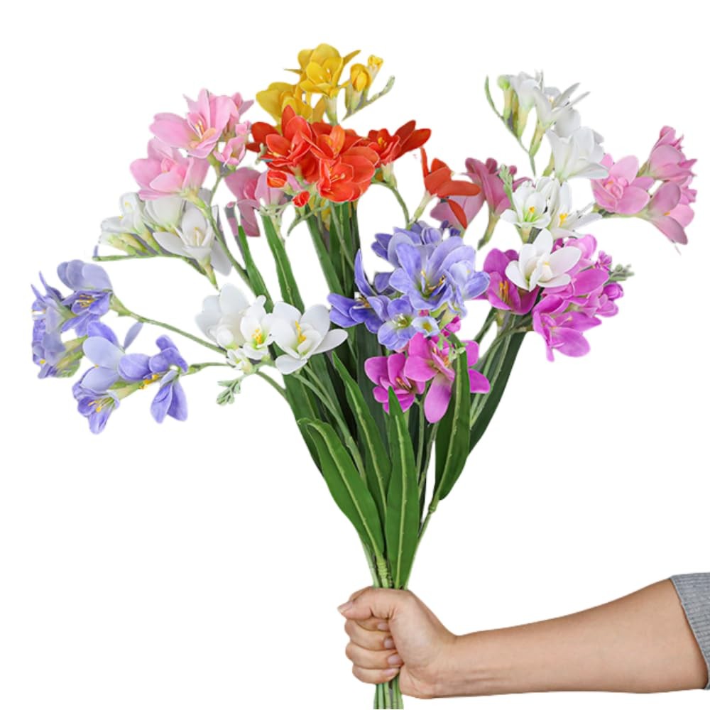 4pcs Freesias Flowers Artificial with Long Stem,24″Real Touch Dendrobium Plan…