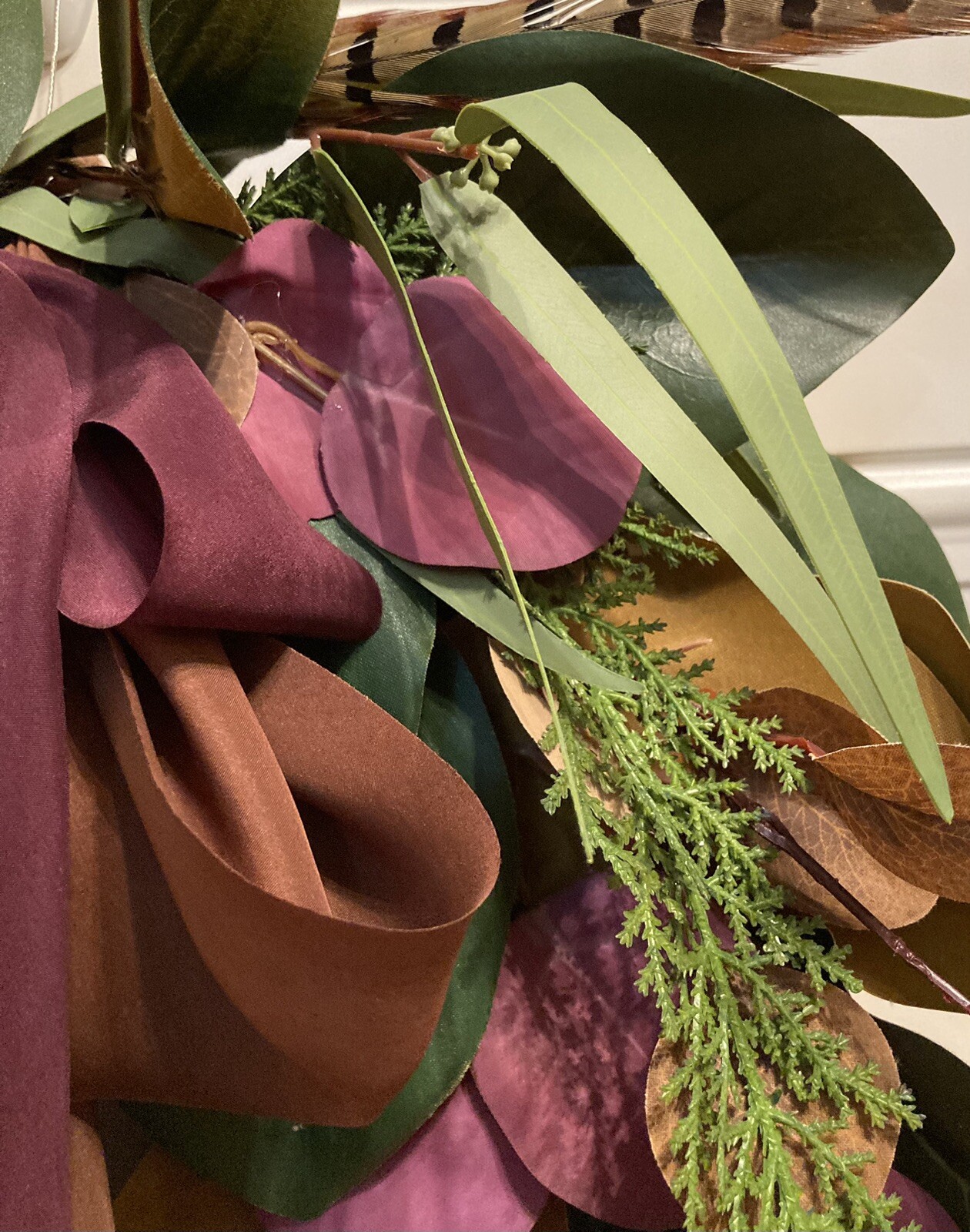 Eucalyptus And Magnolia Leaves With Pheasant Accents Wreath