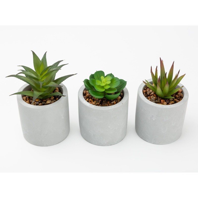 3 Piece Faux Succulent Set Artificial Plants Gray Ceramic Planters Indoor Decor