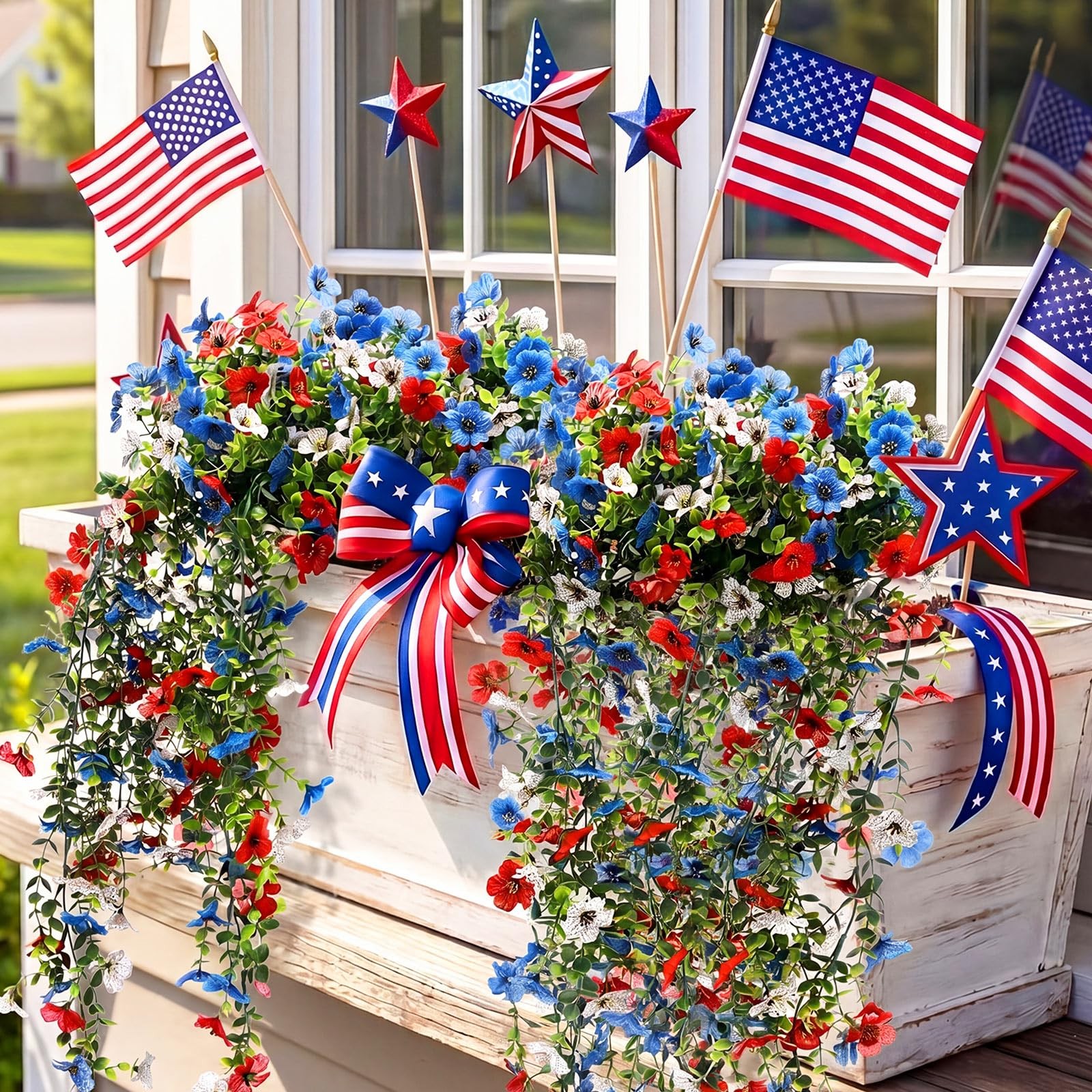 4 Pack 4th of July Faux Flowers for Outdoors Decoration Red White Blue Patrio…