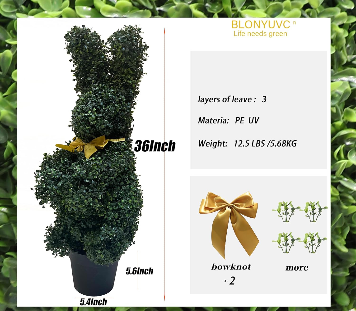 Easter Bunny Topiary Bunny-Shaped Topiary Ball 36” Artificial Tree Rabbit Bowk