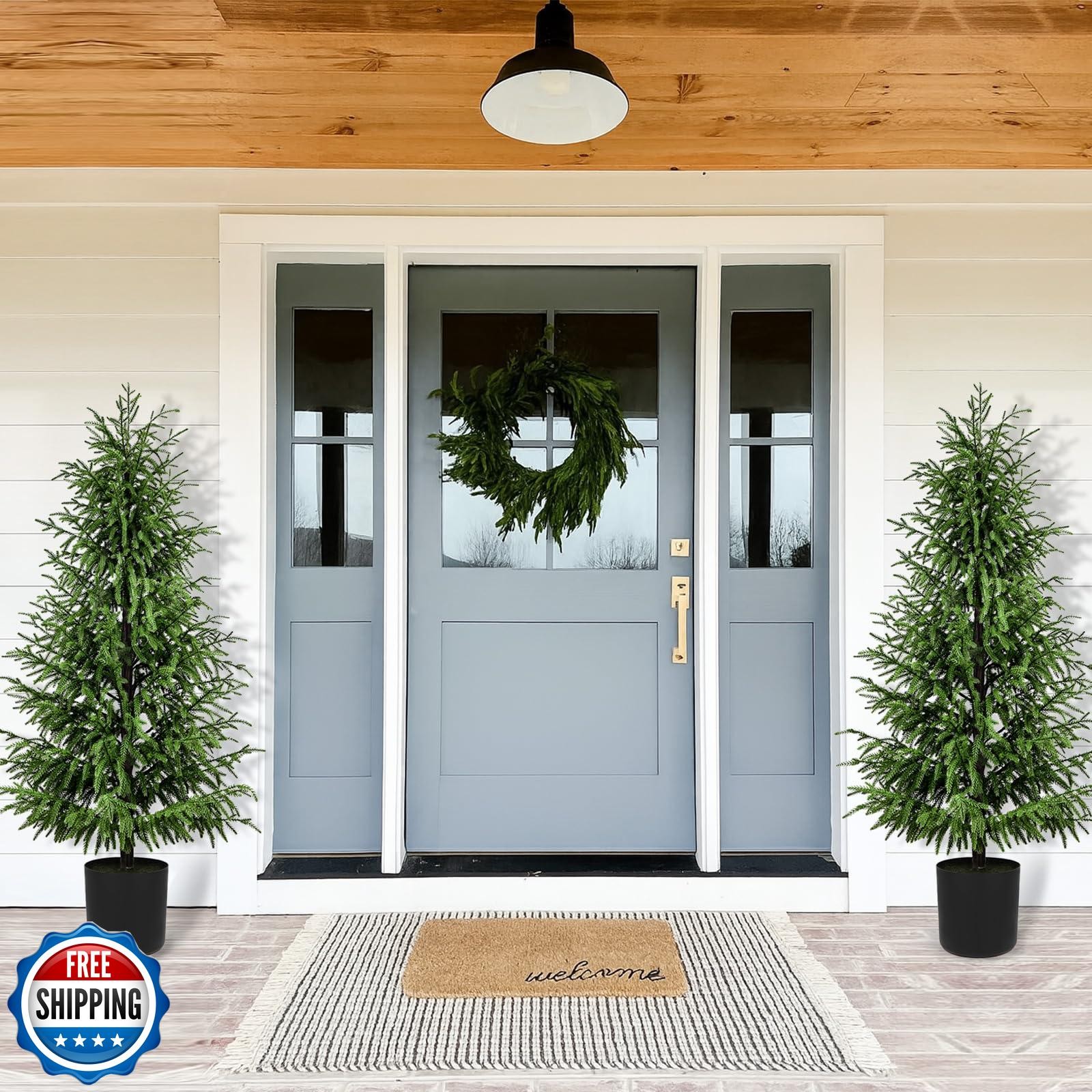ENVEN 5FT Artificial Topiary Trees for Outdoor Front Porch Décor, Real Touch