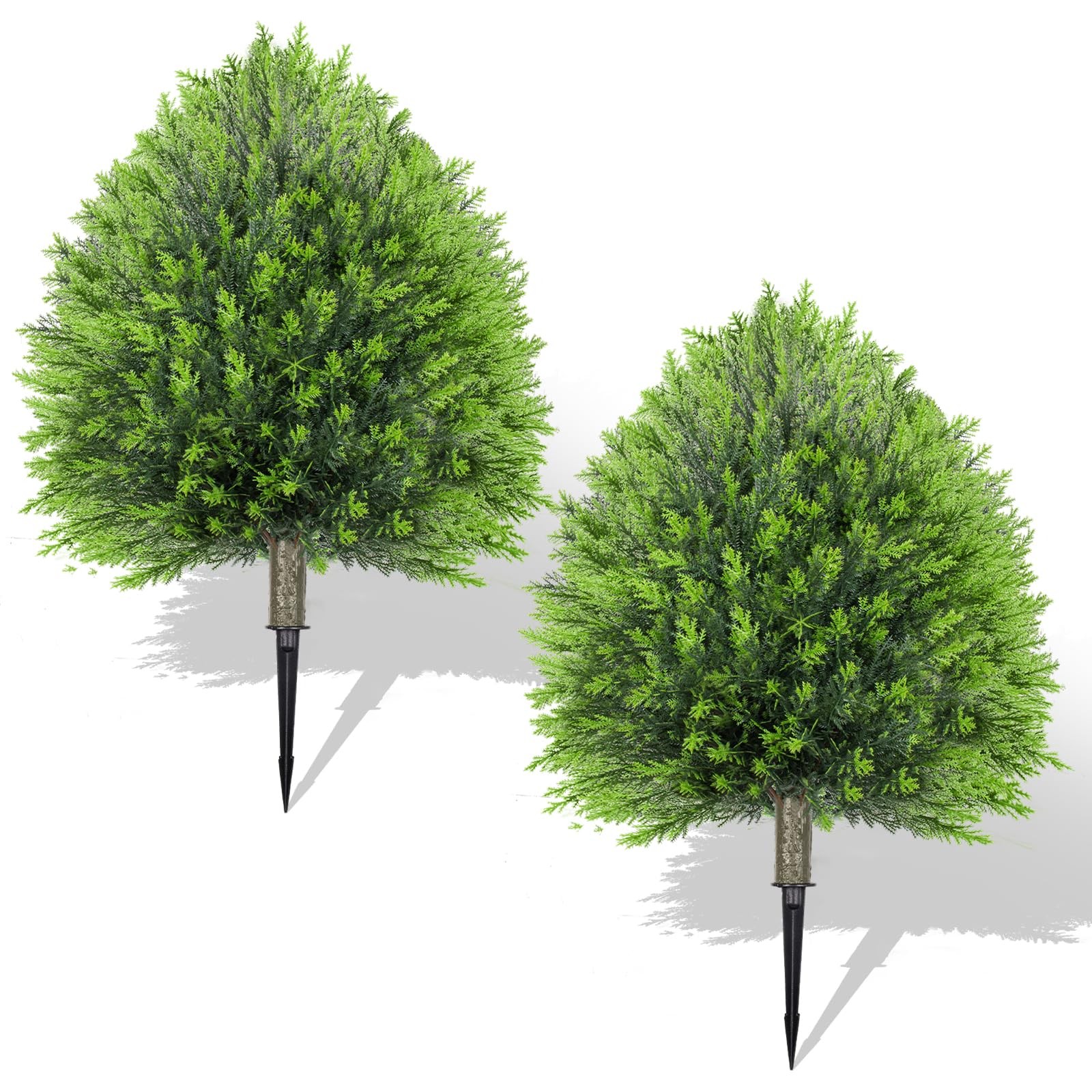 25.6″ Artificial Cedar Topiary Plants: Set of 2 Fake Cypress Bushes with Spik…