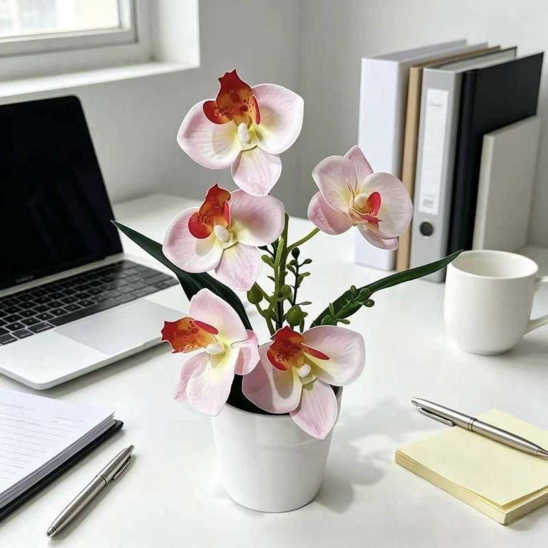 Realistic Faux Butterfly Orchid 9.45in Compact Size Indoor Table Decor
