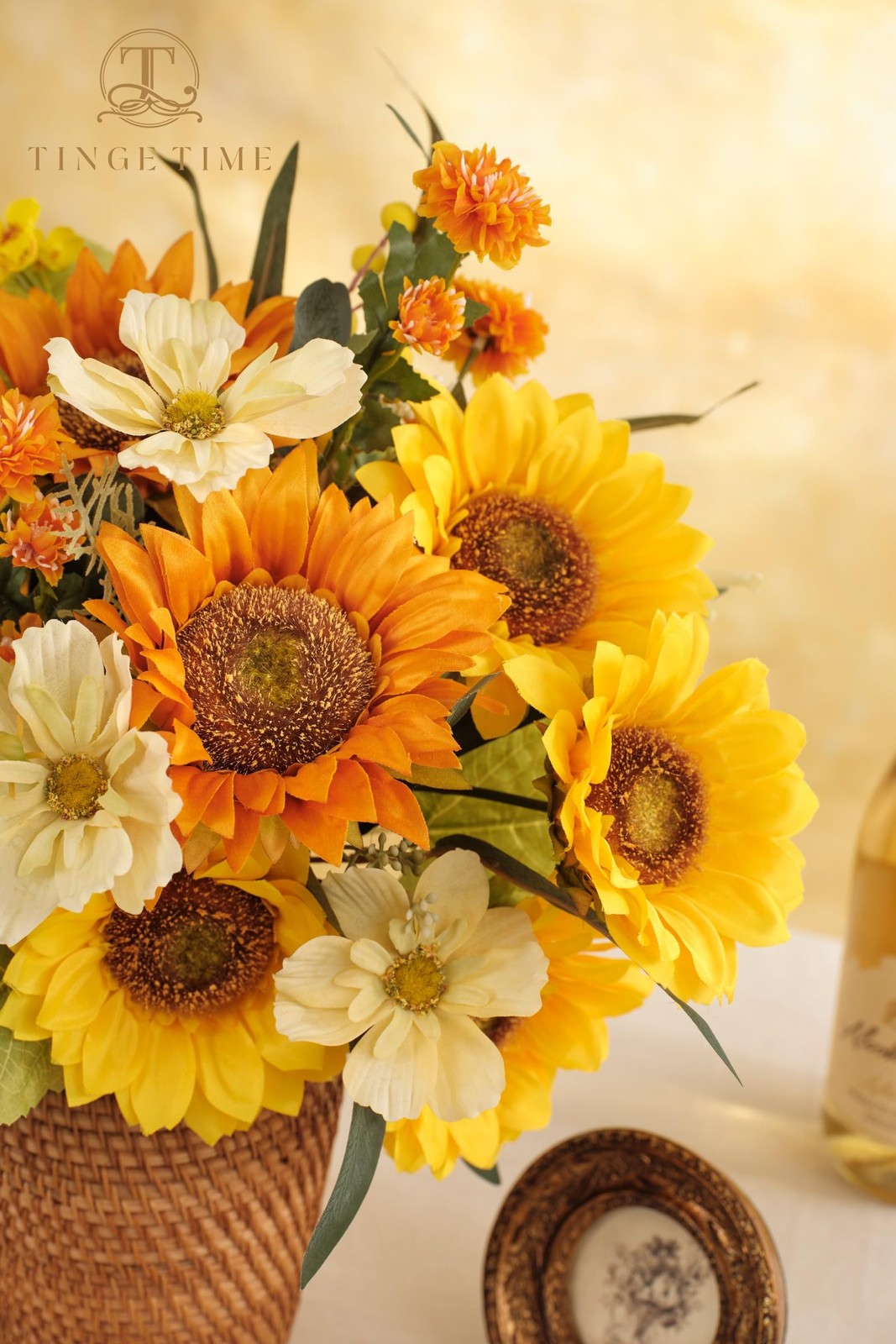 9 pcs 6” Silk Artificial Sunflowers Yellow Orange Faux Flowers with Stems DIY