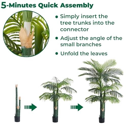 6FT Tall Triple Golden Cane Palm Tree (1 Pack), Large Faux Plants, UV Resistant