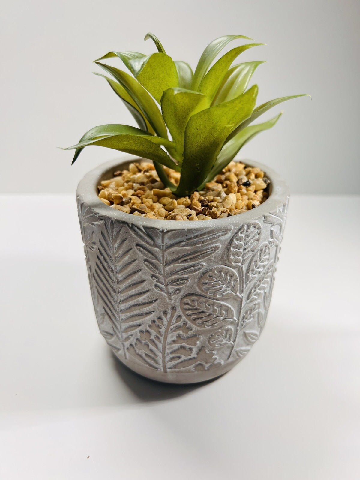 Small Artificial Succulents in Pots Realistic Gray Stone Pot Decor