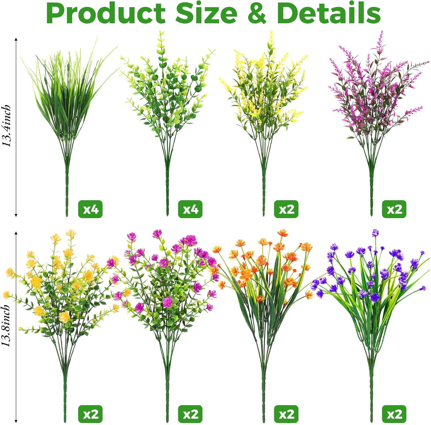 20 Bundles Artificial Flowers for Outdoors Fake Plastic Flowers UV Resistant