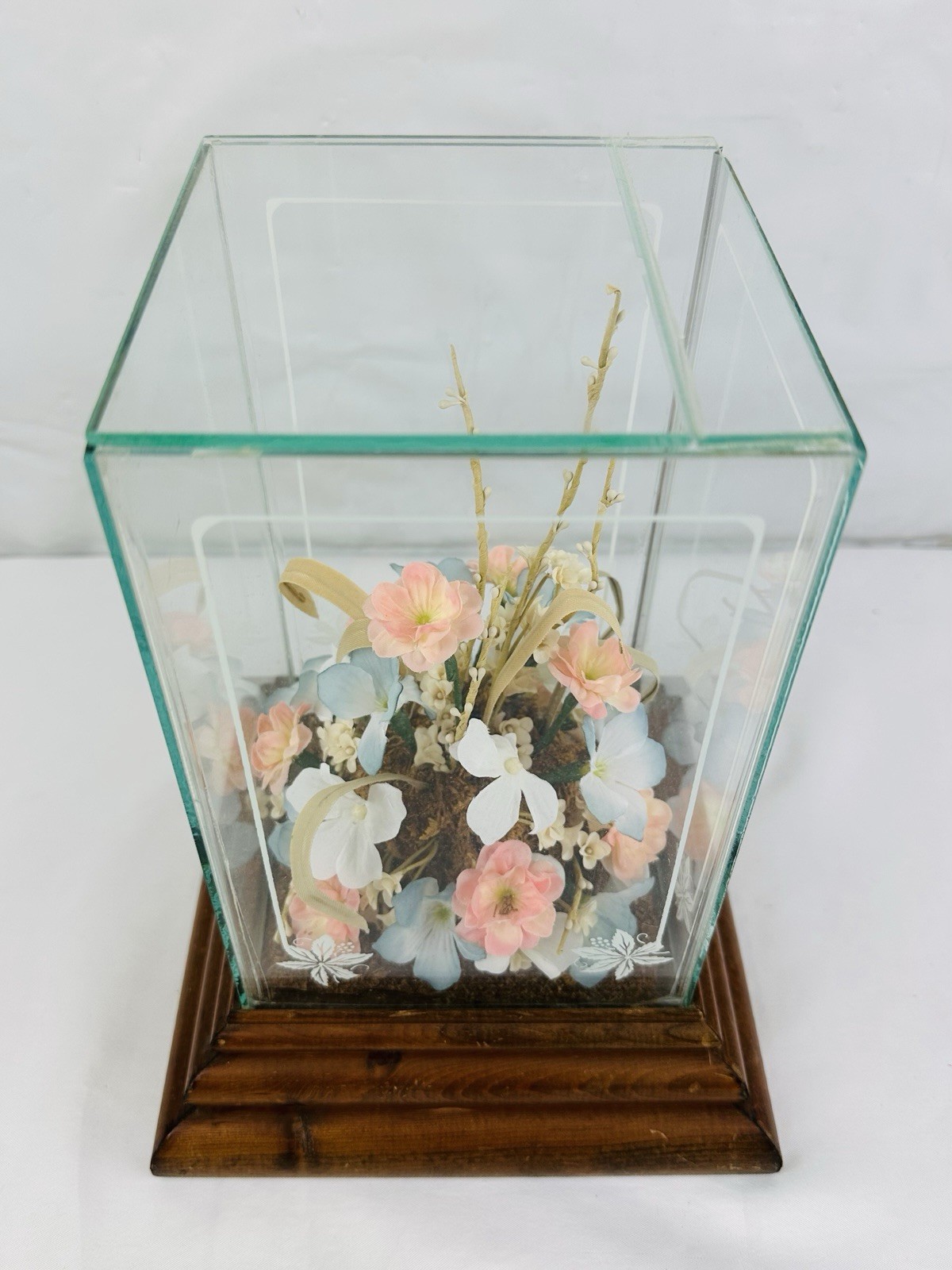 Vintage Glass & Wood Display Terrarium Music Box CottageCore For Upcycle Crafts