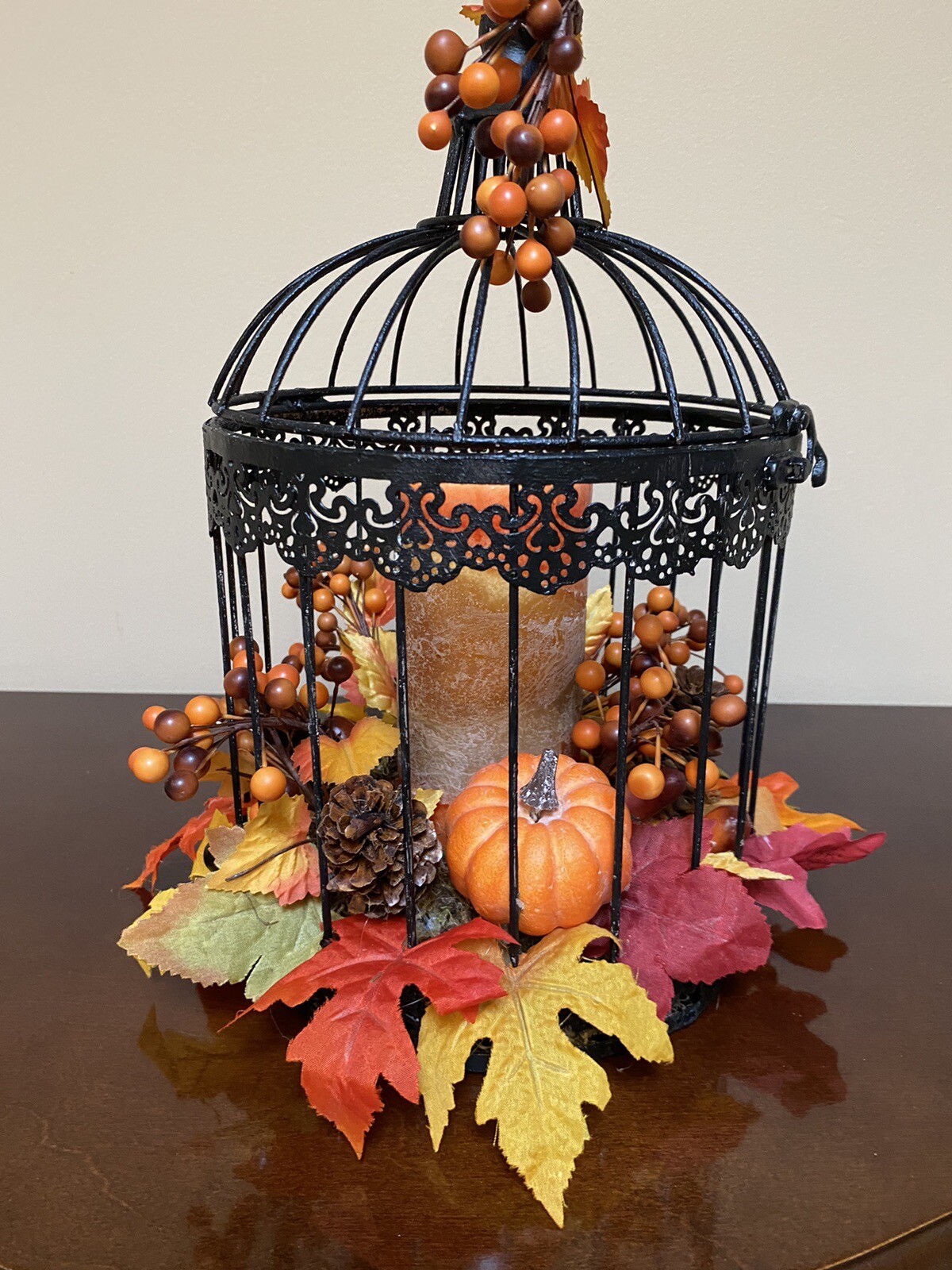 Vintage Halloween Birdcage with Fall Scented Pillar Candle
