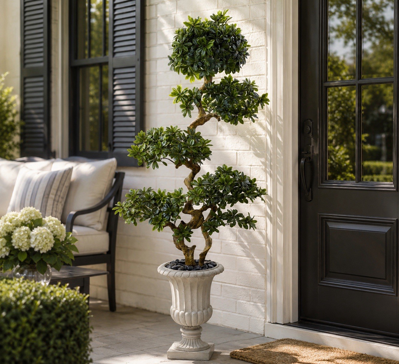 6′ Artificial Pittosporum Tree in Decor Urn UV (Indoor/Outdoor). Retail $499