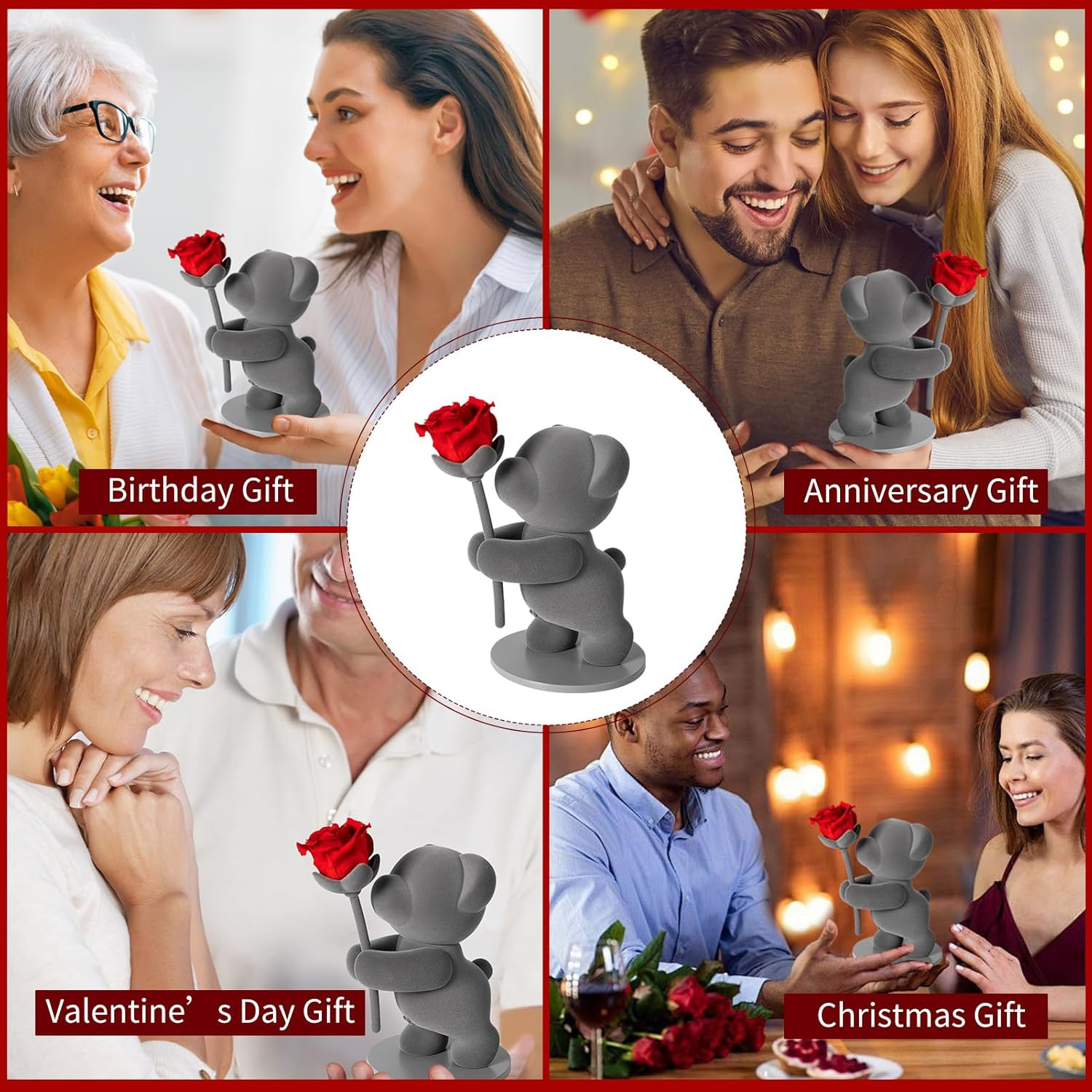 Flores preservadas con oso regalo romantico rosa real caja elegante navidad