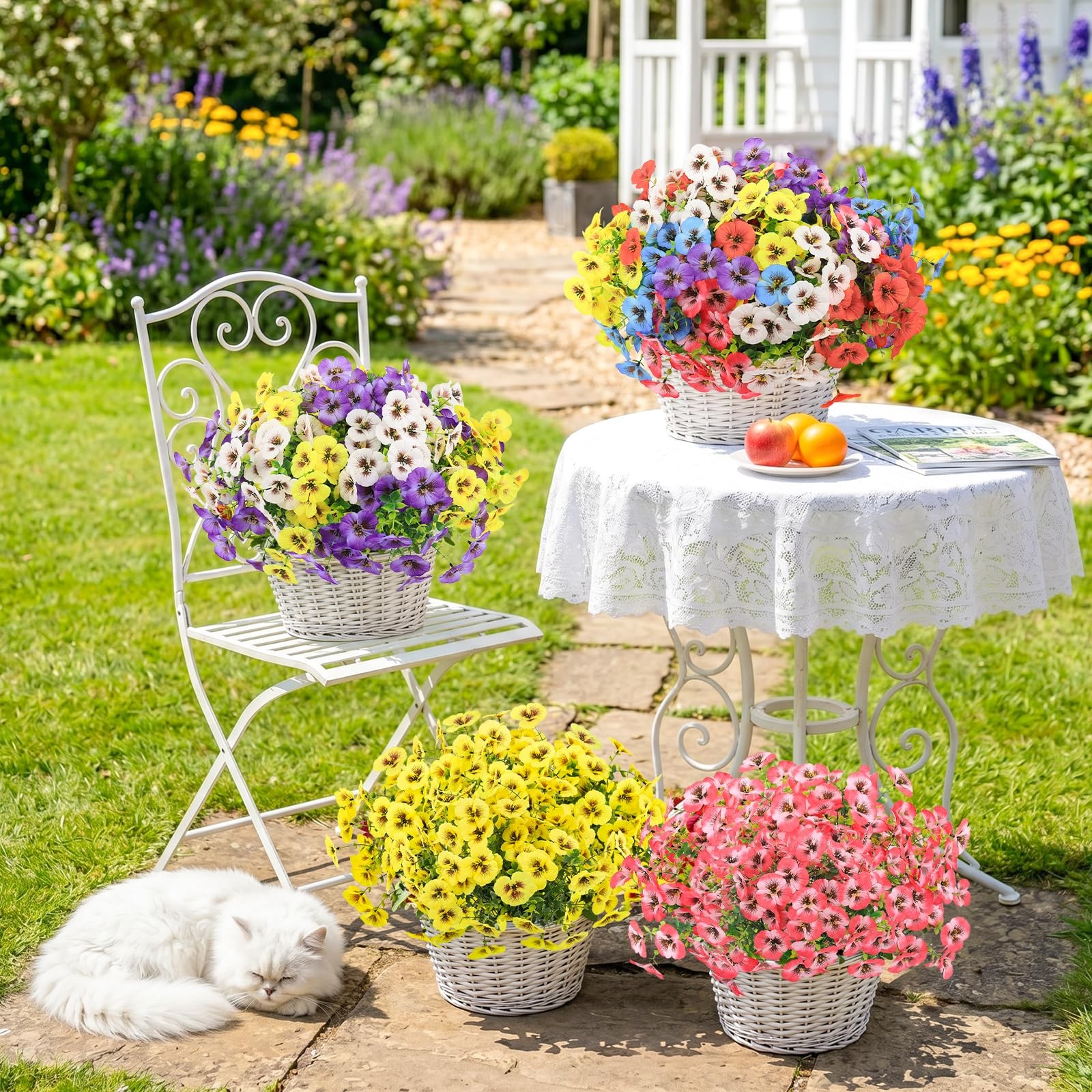 12 Bundles Artificial Flowers for Outdoors UV Resistant Fake Pansies Outdoor …