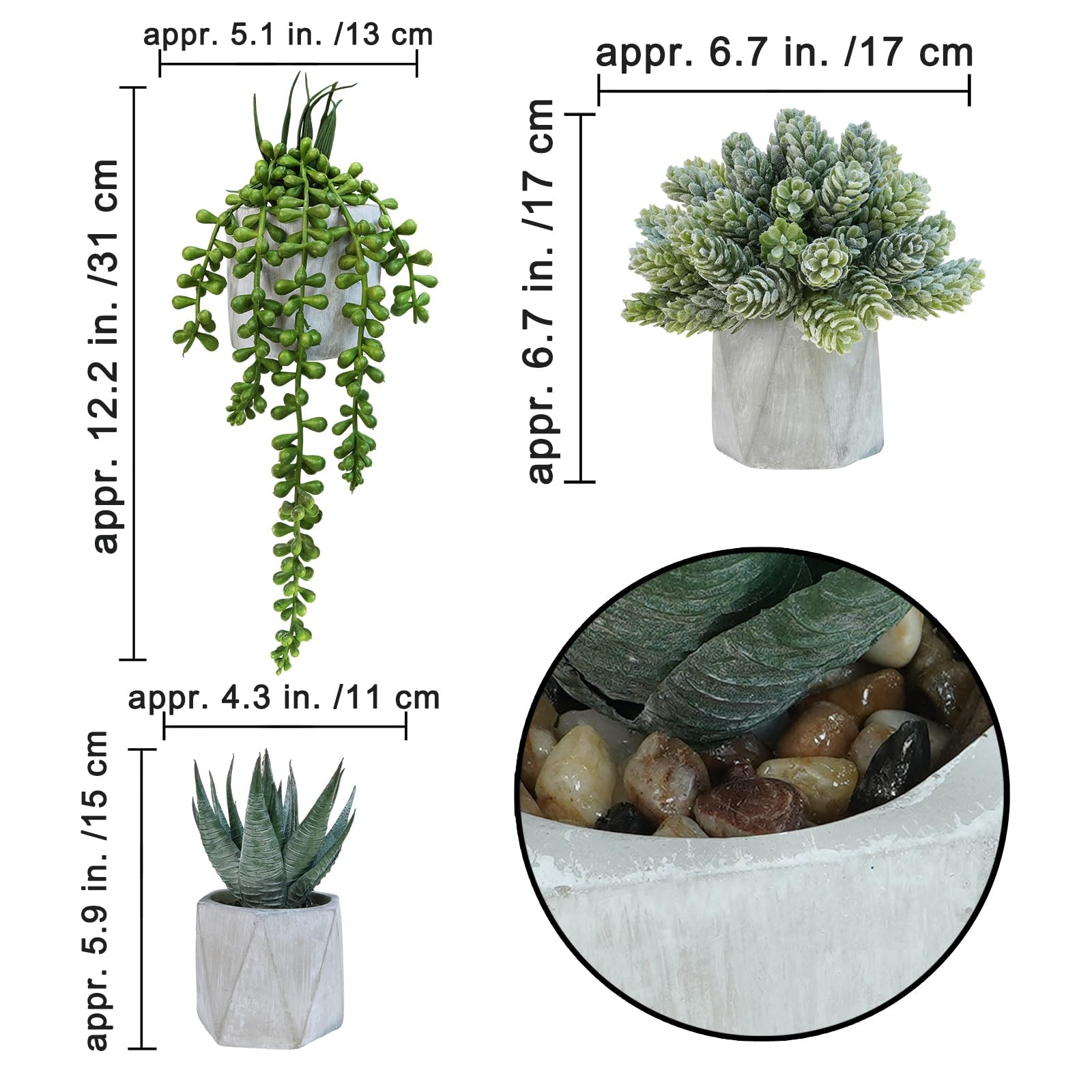 Winlyn Set of 3 Mini Artificial Succulent Plants Potted Small Fake Aloe Hops …