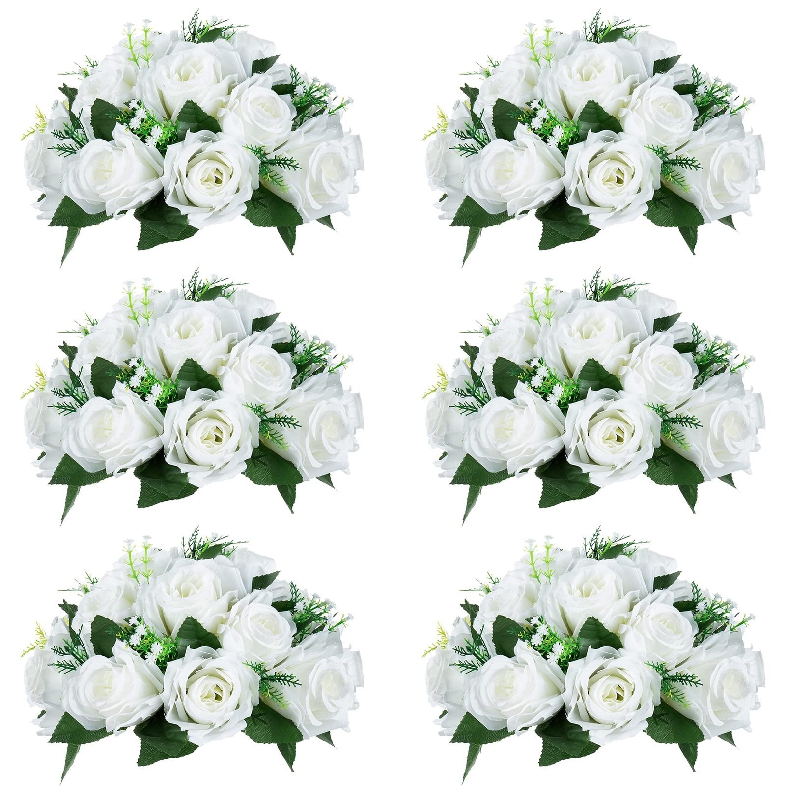 NUPTIO Pcs of 6 Fake Flower Ball Arrangement Bouquet,15 Heads Plastic Roses w…