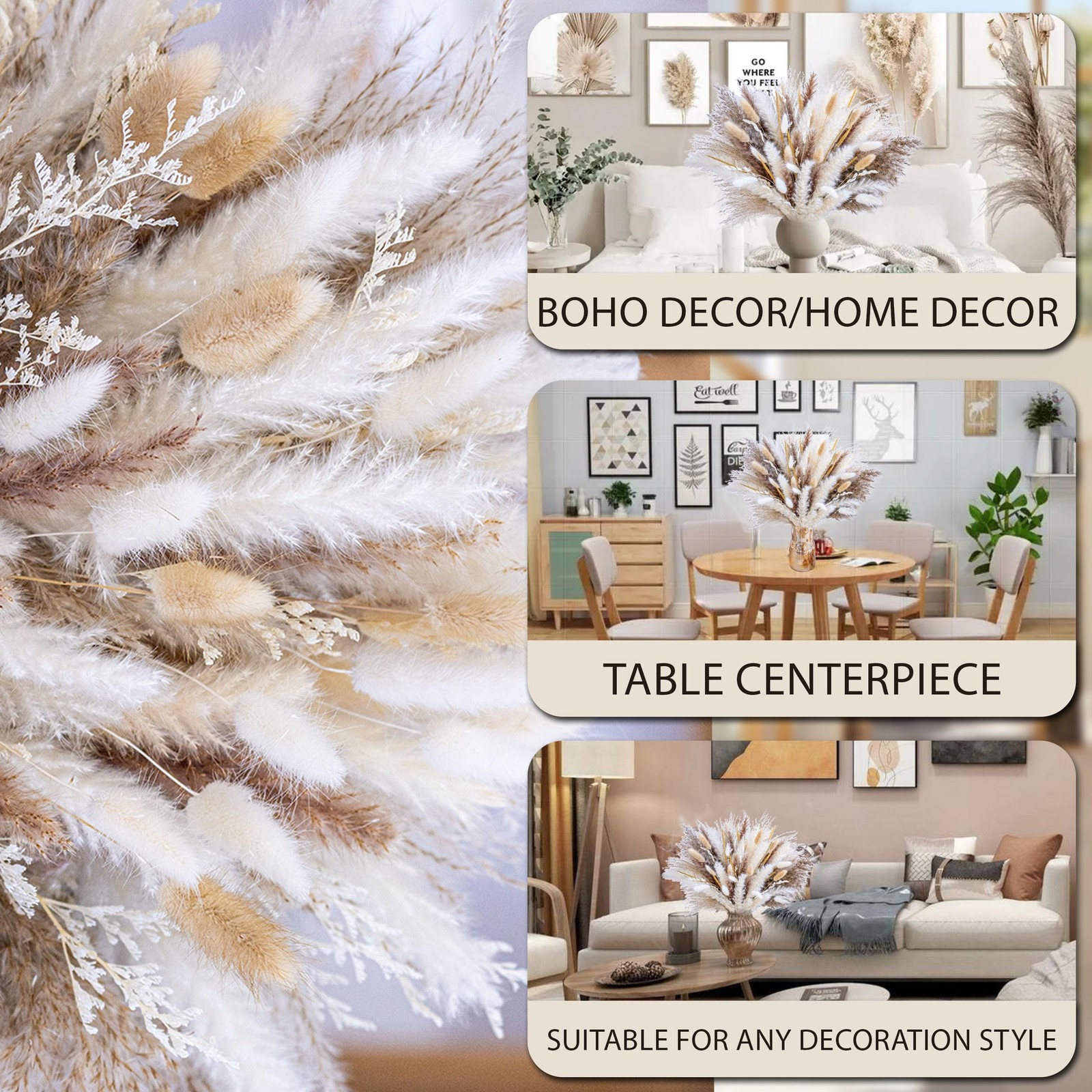 180 Pcs Pampas Grass Decor | Natural Dried 180PCS, Natural,beige,white