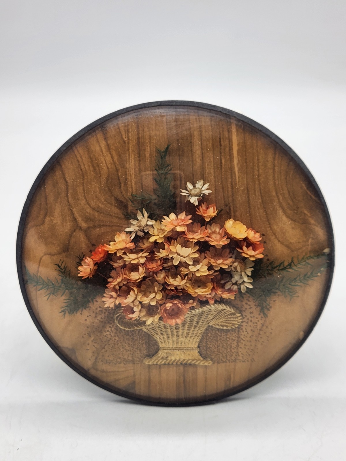 Vintage Dried Flower Basket Convex Bubble Glass Picture Frame Wall Art 4.5″