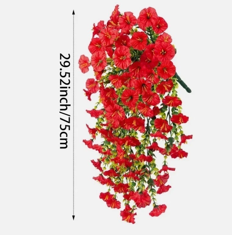 VALUE! 2PCS Artificial Morning Glory Vines UV Resistant Hanging Flowers Outdoor