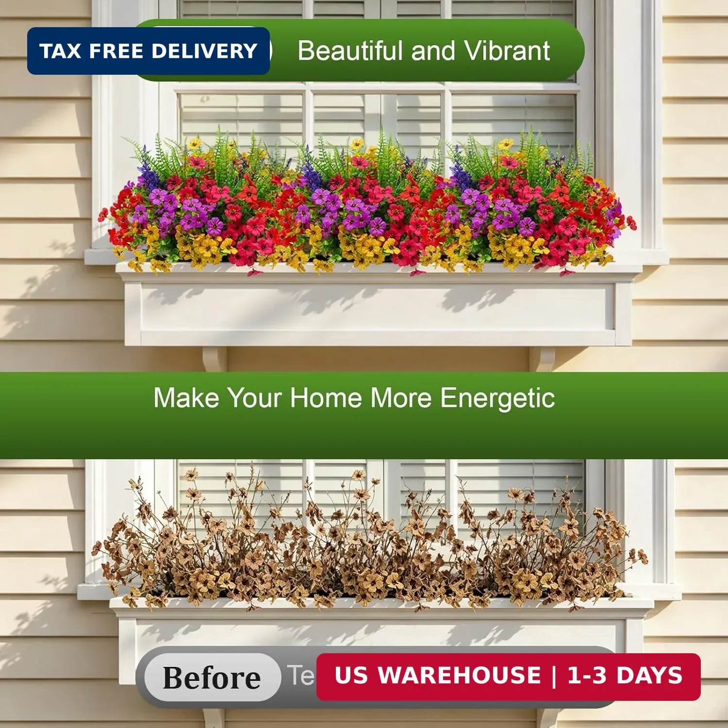 Artificial Fake Flowers for Outdoor UV Resistant,16 Bundles Silk Outside Plants