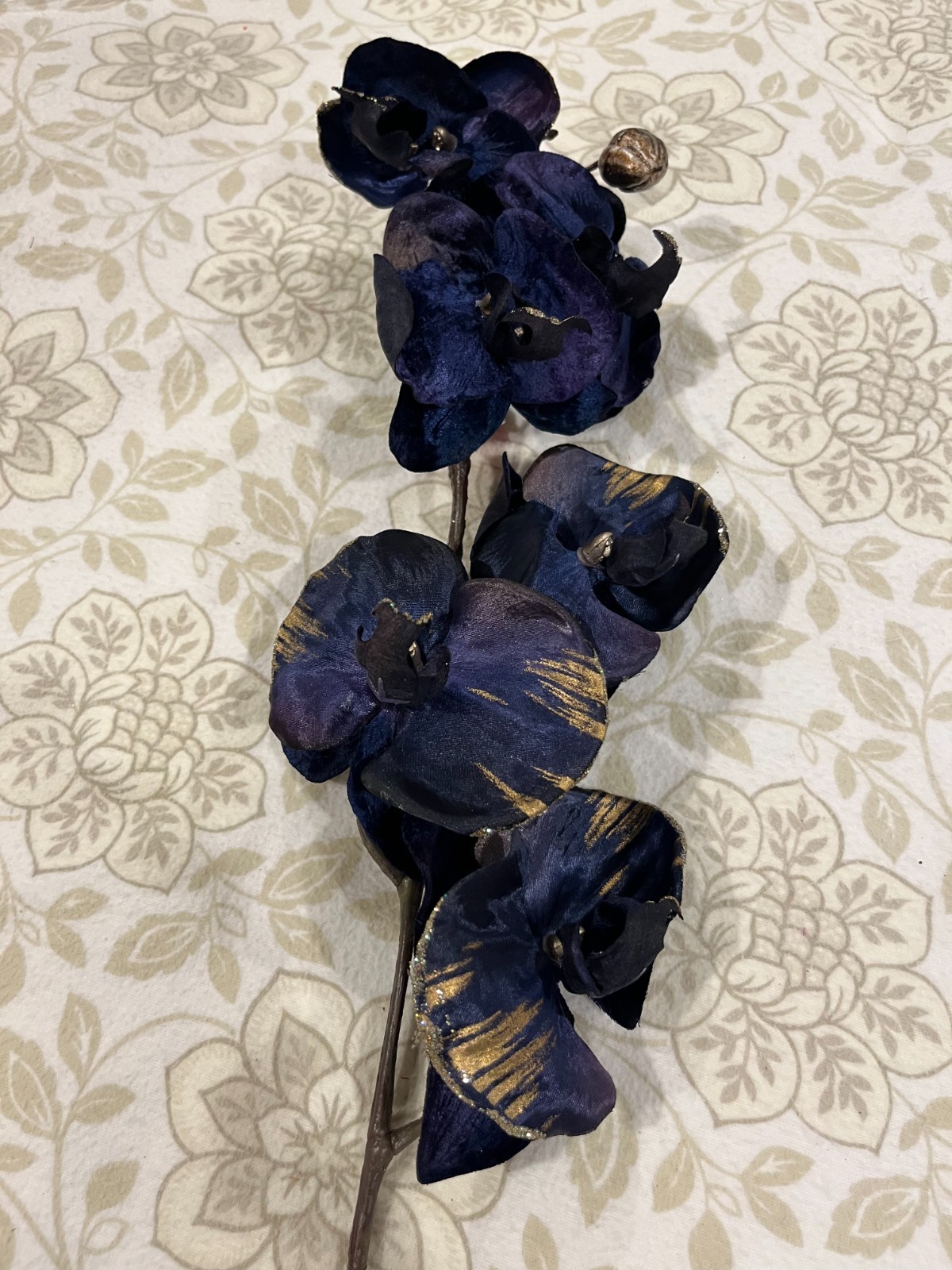 Navy Velvet Phalaenopsis Orchid Stem – 30” Faux Flower Stem