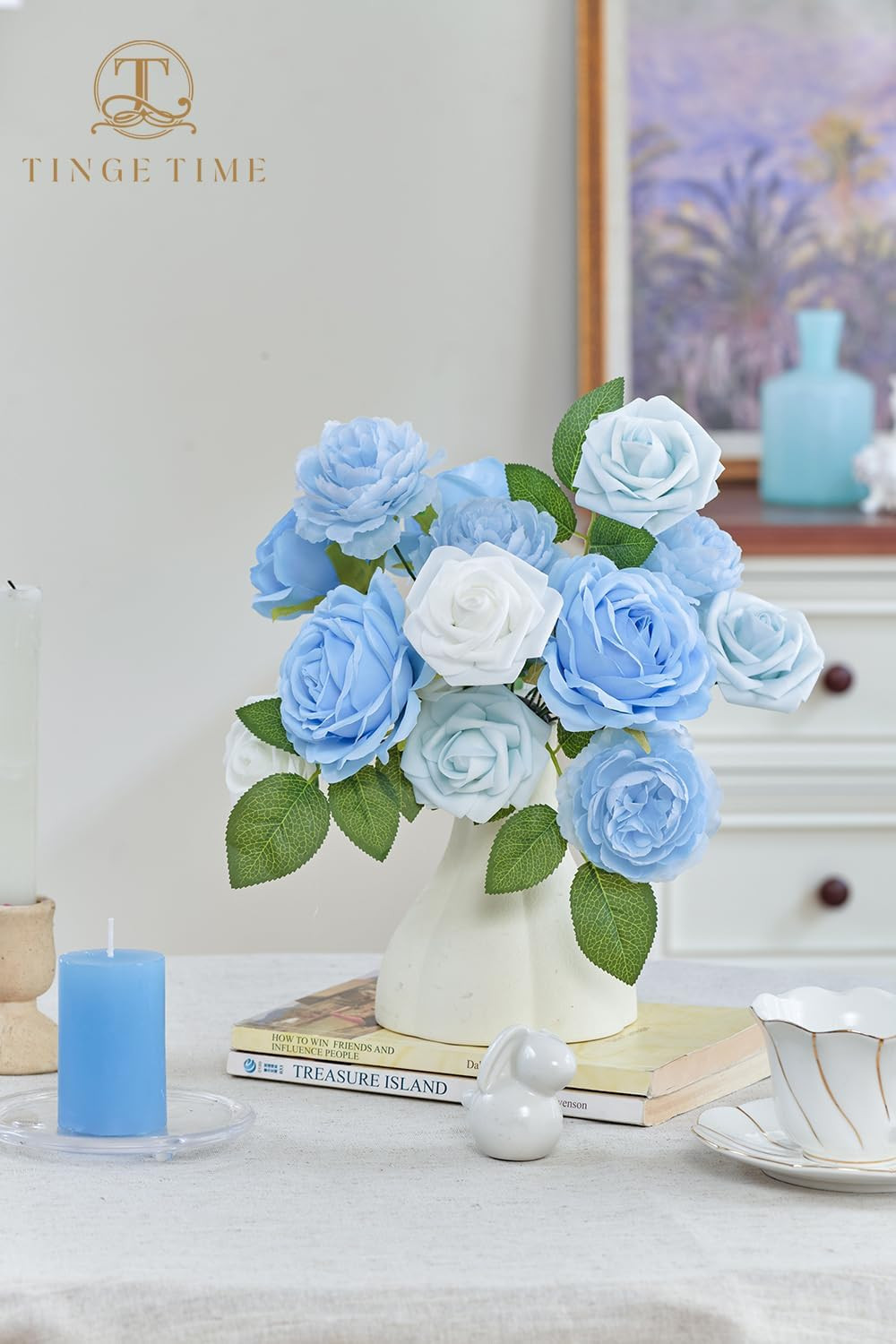 Light Blue Gradient Rose Artificial Flowers – 23Pcs for DIY Decor & Bouquets