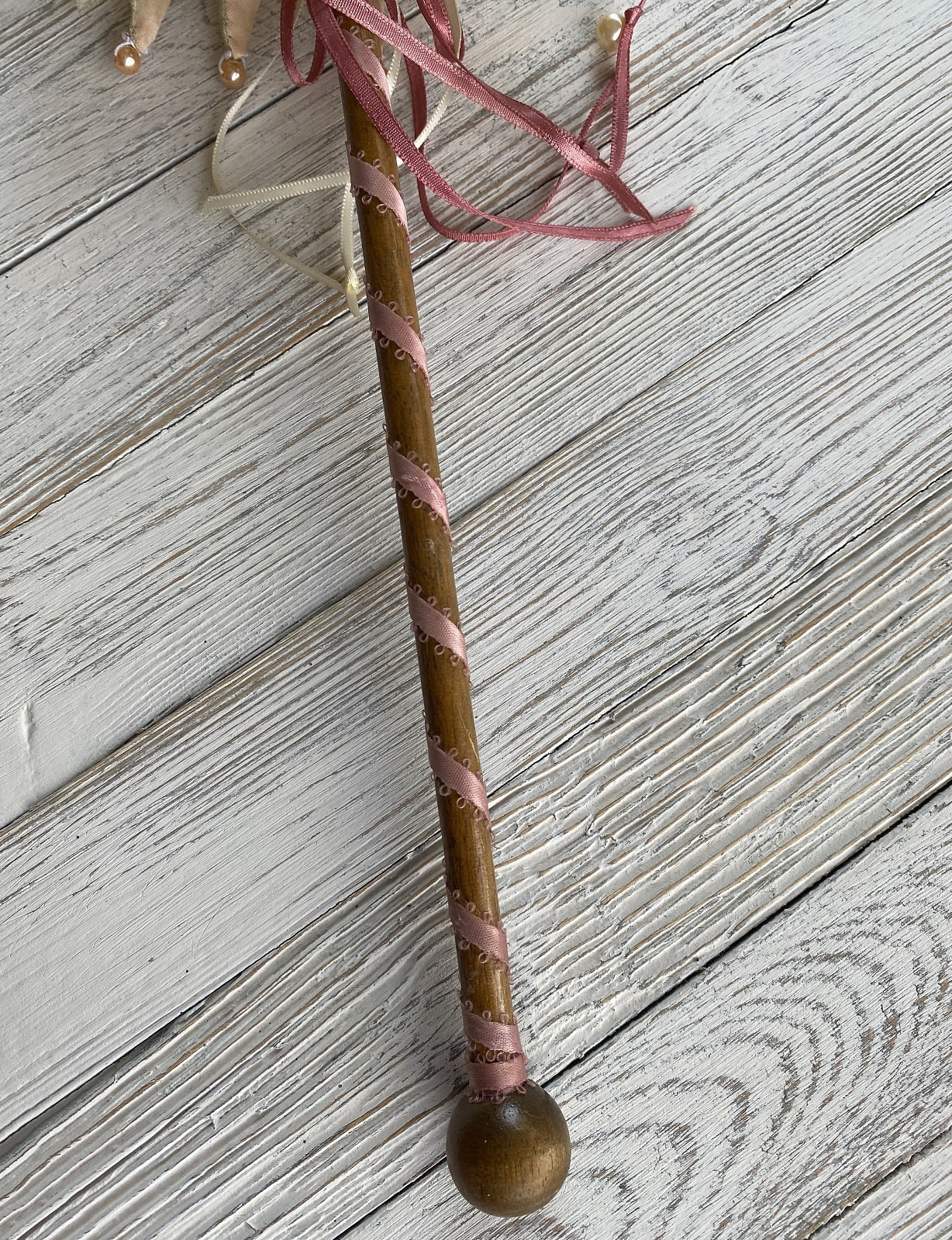 Fancy Teddy Bear with Ribbons, Lace, Flowers on a Stick ~ Unique Wall Decor