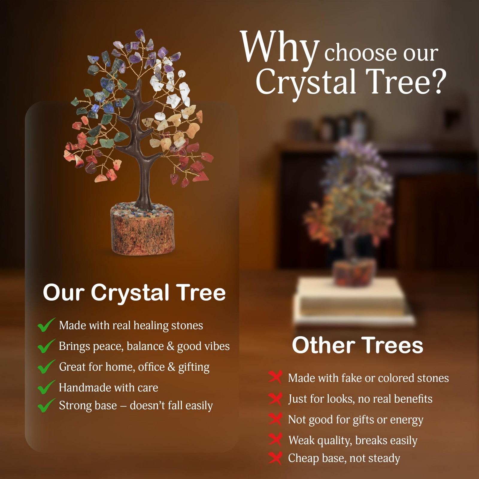 YATSKIA 7 Chakra Tree of Life Crystal Tree, 7 inches, Golden,red,yellow