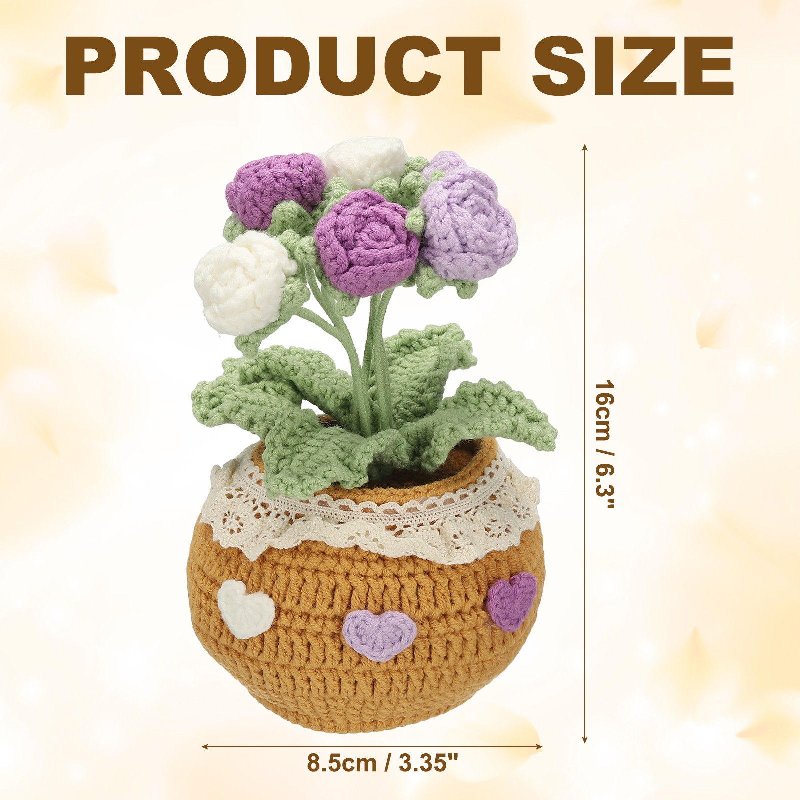 Crochet Flowers Rose Artificial Flowers Little Potted 6 Flowers Gradient Purple